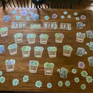 Three Classroom Growth Mindset and Succulents Laminated Bulletin Board Sets